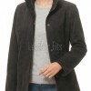 Majestic Dark Grey Suede Moto Jacket - Women's High Funnel Collar Hidden Zip Snap Button Placket Slim Fit Minimalist Premium Outerwear