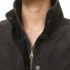 Majestic Dark Grey Suede Moto Jacket - Women's High Funnel Collar Hidden Zip Snap Button Placket Slim Fit Minimalist Premium Outerwear