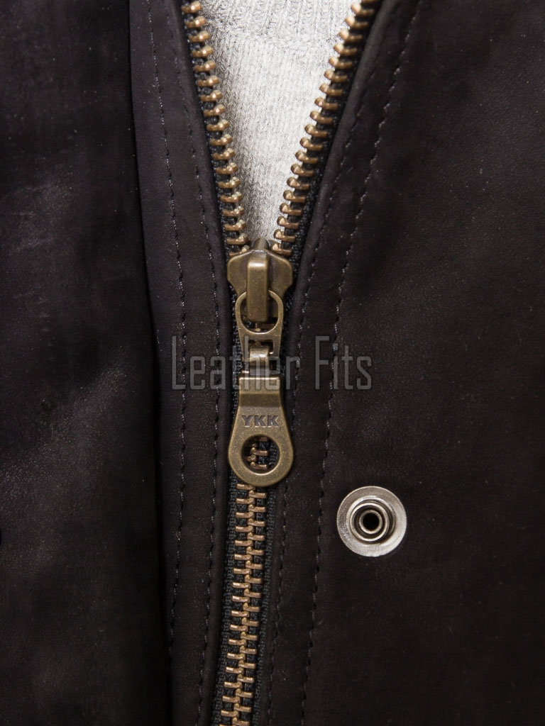 Majestic Dark Grey Suede Moto Jacket - Women's High Funnel Collar Hidden Zip Snap Button Placket Slim Fit Minimalist Premium Outerwear