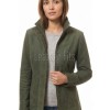 Olive Green Suede Moto Jacket - Women's High Funnel Collar Hidden Zip Snap Button Placket Slim Fit Minimalist Premium Outerwear