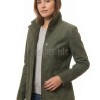Olive Green Suede Moto Jacket - Women's High Funnel Collar Hidden Zip Snap Button Placket Slim Fit Minimalist Premium Outerwear