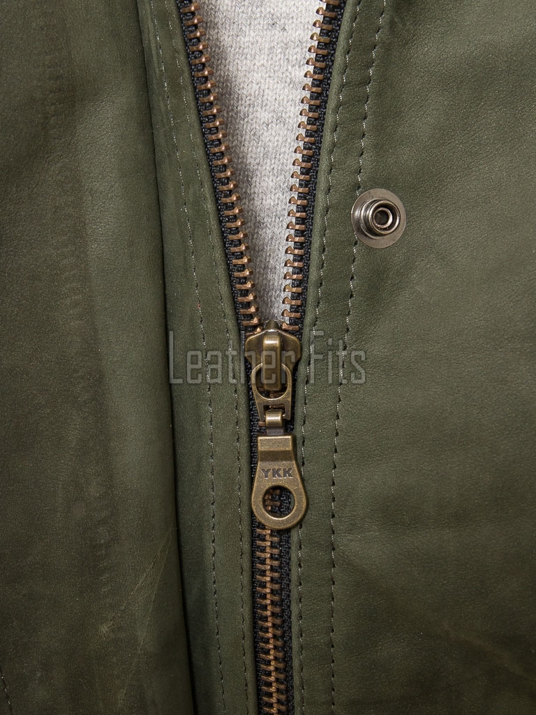Olive Green Suede Moto Jacket - Women's High Funnel Collar Hidden Zip Snap Button Placket Slim Fit Minimalist Premium Outerwear