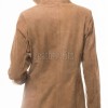 Elite Camel Brown Suede Moto Jacket - Women's High Funnel Collar Hidden Zip Snap Button Placket Slim Fit Minimalist Premium Outerwear