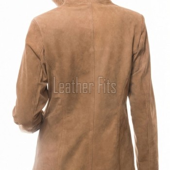 Elite Camel Brown Suede Moto Jacket - Women's High Funnel Collar Hidden Zip Snap Button Placket Slim Fit Minimalist Premium Outerwear