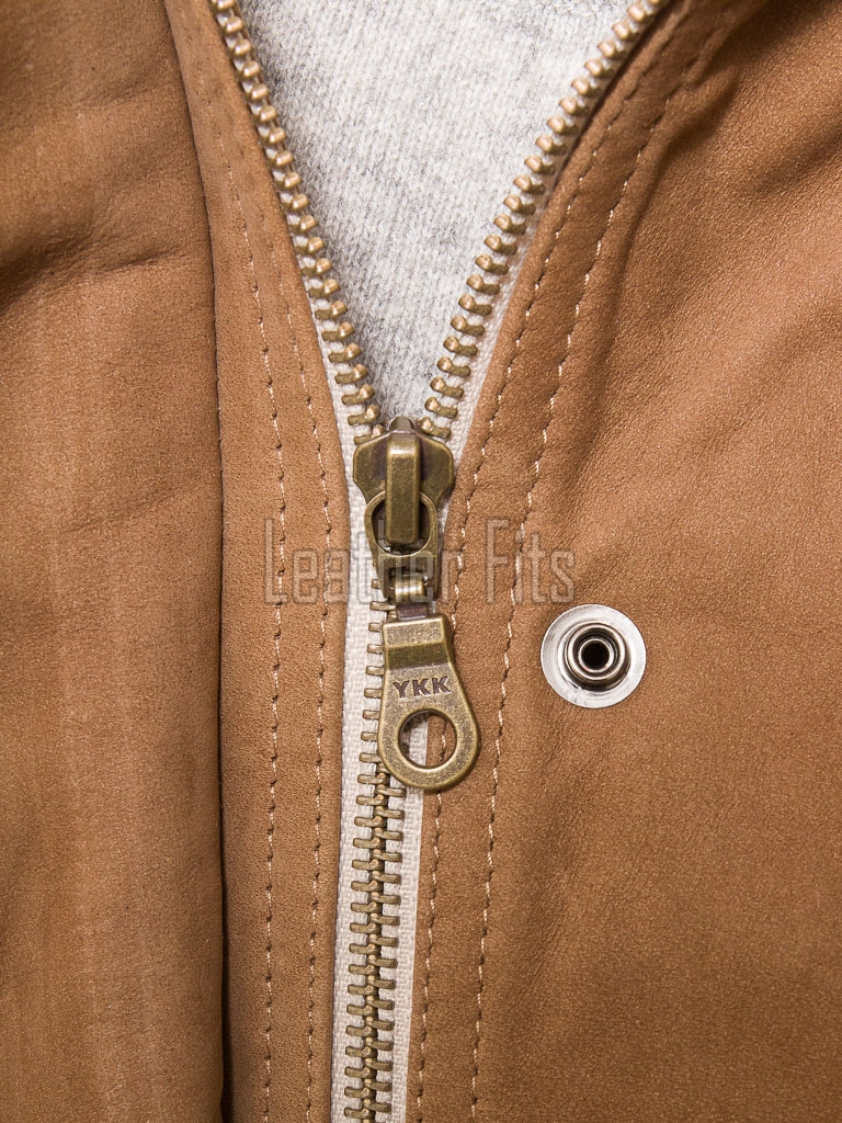 Elite Camel Brown Suede Moto Jacket - Women's High Funnel Collar Hidden Zip Snap Button Placket Slim Fit Minimalist Premium Outerwear