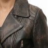 Distressed Dark Brown Leather Moto Jacket - Women's Asymmetrical Zip Hardware Belted Slim Fit Asymmetrical Premium Outerwear