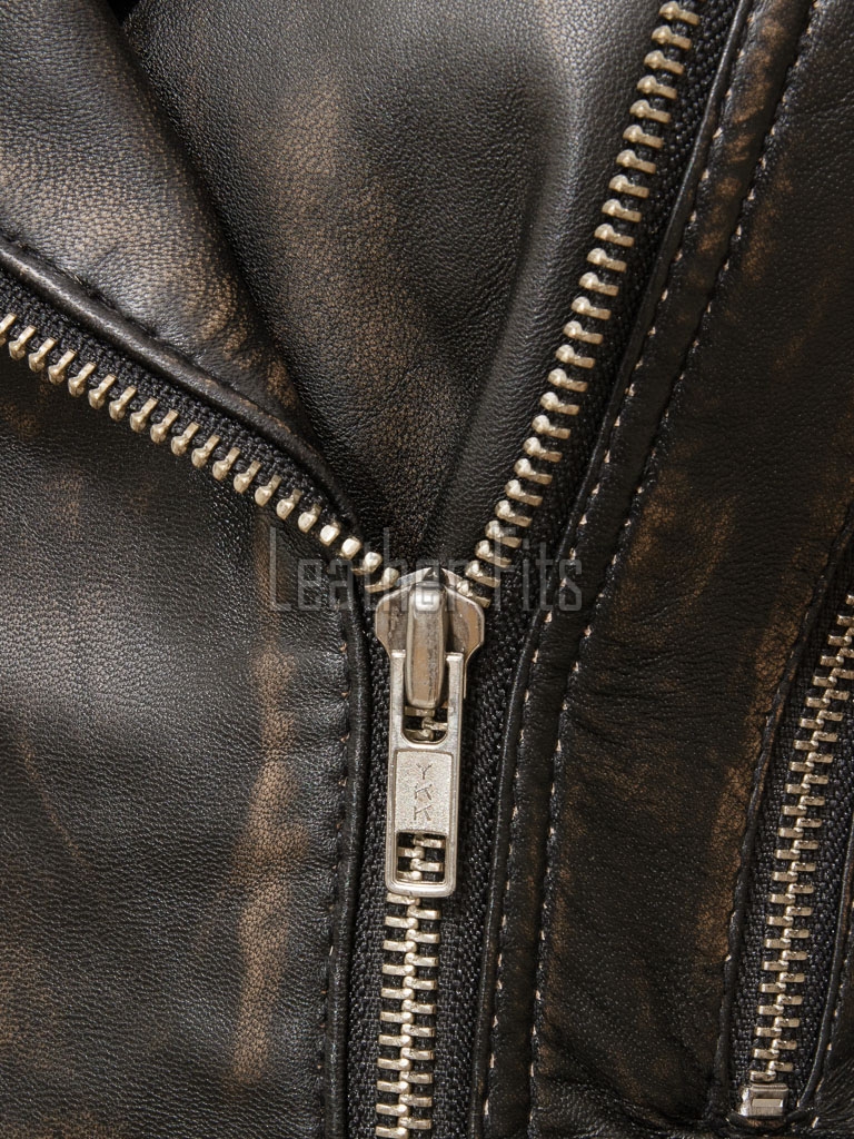 Distressed Dark Brown Leather Moto Jacket - Women's Asymmetrical Zip Hardware Belted Slim Fit Asymmetrical Premium Outerwear