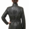Majestic Onyx Black Leather Trench Coat - Women's High Funnel Neck Button Closure Belted Longline Slim Fit Premium Classic Outerwear