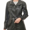 Majestic Onyx Black Leather Trench Coat - Women's High Funnel Neck Button Closure Belted Longline Slim Fit Premium Classic Outerwear