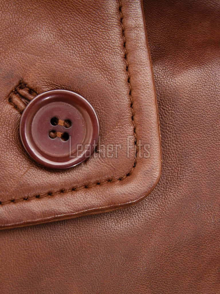 Tan Brown Leather Trench Long Coat - Women's High Funnel Neck Single Breasted Belted Longline Slim Fit Premium Classic Outerwear