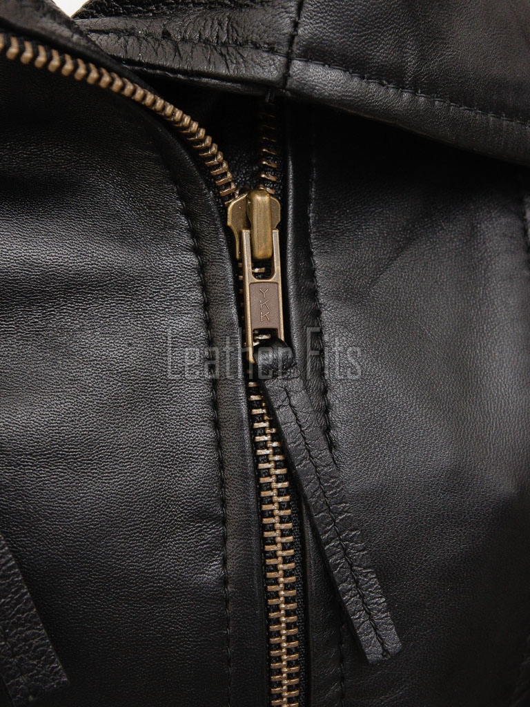 Espresso Black Leather Overcoat - Women's Off Center Zip High Collar Belted Longline Military Style Epaulets Premium Tailored Piece