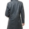 Espresso Black Leather Overcoat - Women's Off Center Zip High Collar Belted Longline Military Style Epaulets Premium Tailored Piece