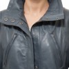 Espresso Black Leather Overcoat - Women's Off Center Zip High Collar Belted Longline Military Style Epaulets Premium Tailored Piece