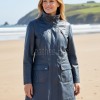 Espresso Black Leather Overcoat - Women's Off Center Zip High Collar Belted Longline Military Style Epaulets Premium Tailored Piece