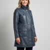 Espresso Black Leather Overcoat - Women's Off Center Zip High Collar Belted Longline Military Style Epaulets Premium Tailored Piece