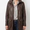 Cocoa Brown Leather Longline Coat - Women's High Funnel Neck Hidden Zip Multi Pocket Trench Style Mid Length Slim Fit Overcoat