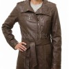 Majestic Umber Brown Leather Trench Overcoat - Women's Belted Zip Front Slim Fit Mid Length Military Style Premium Grade Classic Outerwear
