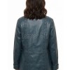 Teal Blue Leather Longline Coat - Women's Handcrafted Woven Detail Button Front Classic Collar Mid Length Fitted Premium Overcoat