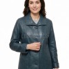 Teal Blue Leather Longline Coat - Women's Handcrafted Woven Detail Button Front Classic Collar Mid Length Fitted Premium Overcoat