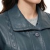Teal Blue Leather Longline Coat - Women's Handcrafted Woven Detail Button Front Classic Collar Mid Length Fitted Premium Overcoat