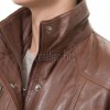 Chestnut Brown Leather Longline Coat - Women's Belted Zip Front High Funnel Collar Mid Length Slim Fit Premium Classic Tailored Coat.