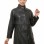 Elegant Black Leather Longline Coat - Women's High Funnel Neck Button Placket Flared Panel Mid Length Premium Fitted Winter Overcoat Garment