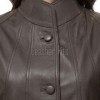 Beautiful Cocoa Brown Leather Longline Coat - Women's High Funnel Neck Button Placket Flared Panel Mid Length Premium Fitted Winter Overcoat