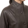 Beautiful Cocoa Brown Leather Longline Coat - Women's High Funnel Neck Button Placket Flared Panel Mid Length Premium Fitted Winter Overcoat
