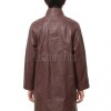 Beautiful Burgundy Leather Longline Coat - Women's High Funnel Neck Button Placket Flared Panel Mid Length Premium Fitted Winter Overcoat Design