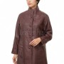 Beautiful Burgundy Leather Longline Coat - Women's High Funnel Neck Button Placket Flared Panel Mid Length Premium Fitted Winter Overcoat Design
