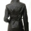 Majestic Onyx Black Leather Long Trench Coat - Women's Off Center Asymmetric Zip Flared Waist Belted Premium Fitted Urban Winter Overcoat