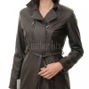 Espresso Brown Leather Long Trench Coat - Women's Off Center Asymmetric Zip Flared Waist Belted Premium Fitted Winter Overcoat