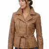 Pristine Sculpted Collar Brown Leather Long Coat — belted trench long coat with asymmetric zip, tailored feminine silhouette, premium soft cowhide finish