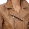 Pristine Sculpted Collar Brown Leather Long Coat — belted trench long coat with asymmetric zip, tailored feminine silhouette, premium soft cowhide finish
