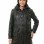 Refined Midnight Black Leather Duffle Long Coat - Women's Plaid Lined Hood Toggle Closure Flap Pockets Warm Winter Mid Length Overcoat Style