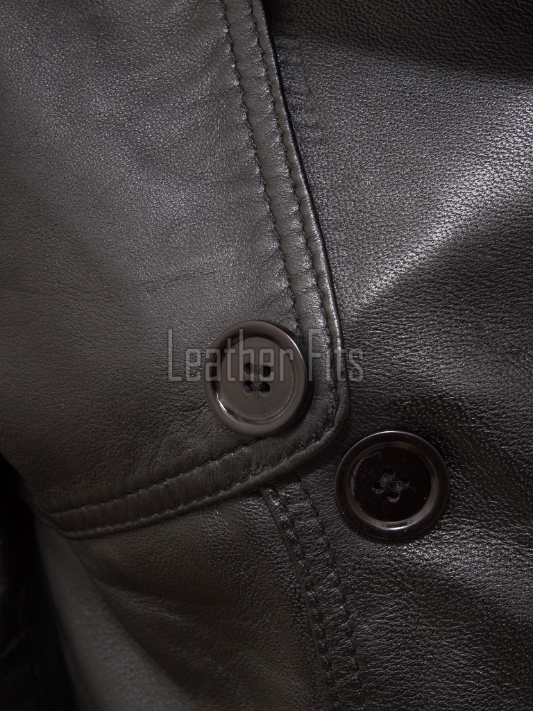 Sovereign Obsidian Black Leather Trench Long Coat - Women's Classic Double Breasted Buckled Belted Fitted Mid Length Premium Winter Overcoat