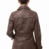 Majestic Chestnut Brown Leather Trench Long Coat - Women's Classic Double Breasted Buckled Belted Fitted Mid Length Premium Overcoat
