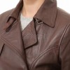 Majestic Chestnut Brown Leather Trench Long Coat - Women's Classic Double Breasted Buckled Belted Fitted Mid Length Premium Overcoat