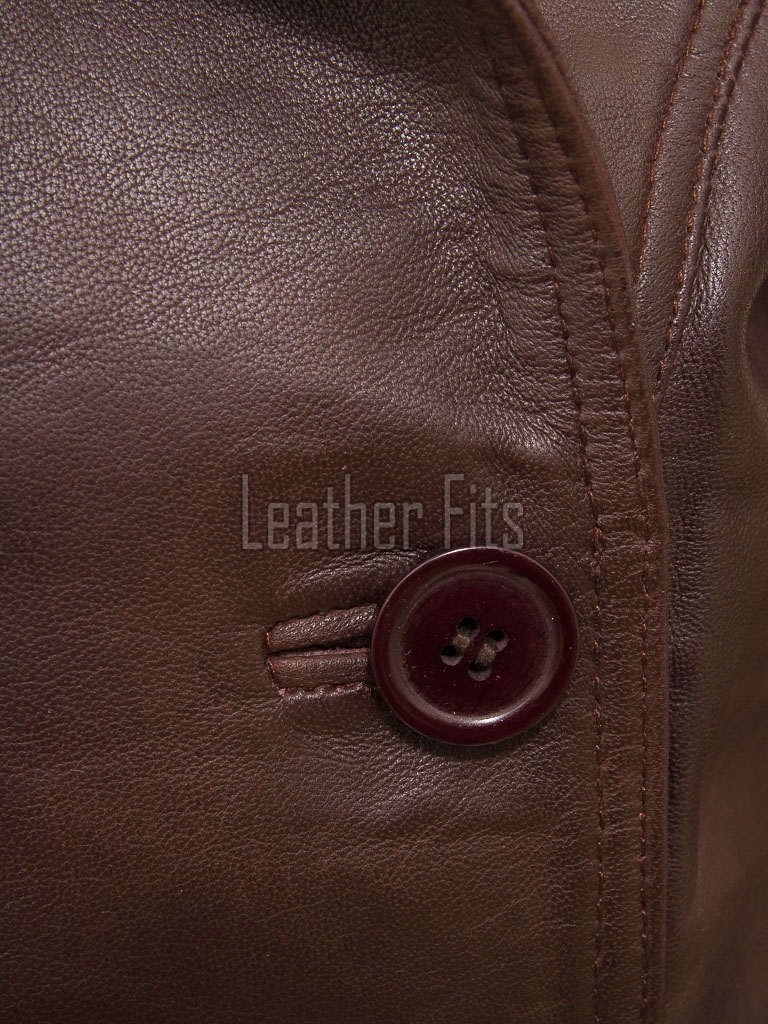Majestic Chestnut Brown Leather Trench Long Coat - Women's Classic Double Breasted Buckled Belted Fitted Mid Length Premium Overcoat