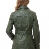 Deluxe Masterpiece Forest Green Leather Trench Long Coat - Women's Classic Double Breasted Buckled Belted Fitted Mid Length Winter Overcoats