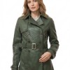 Deluxe Masterpiece Forest Green Leather Trench Long Coat - Women's Classic Double Breasted Buckled Belted Fitted Mid Length Winter Overcoats