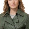 Deluxe Masterpiece Forest Green Leather Trench Long Coat - Women's Classic Double Breasted Buckled Belted Fitted Mid Length Winter Overcoats