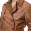 Cognac Tan Leather Trench Long Coat - Women's Classic Double Breasted Buckled Belted Fitted Mid Length Premium Winter Overcoat