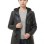Pristine Obsidian Black Leather Hooded Long Coat - Women's Classic Zip Up Drawstring Waist Slim Fit Mid Length Premium Winter Overcoat