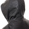 Pristine Obsidian Black Leather Hooded Long Coat - Women's Classic Zip Up Drawstring Waist Slim Fit Mid Length Premium Winter Overcoat