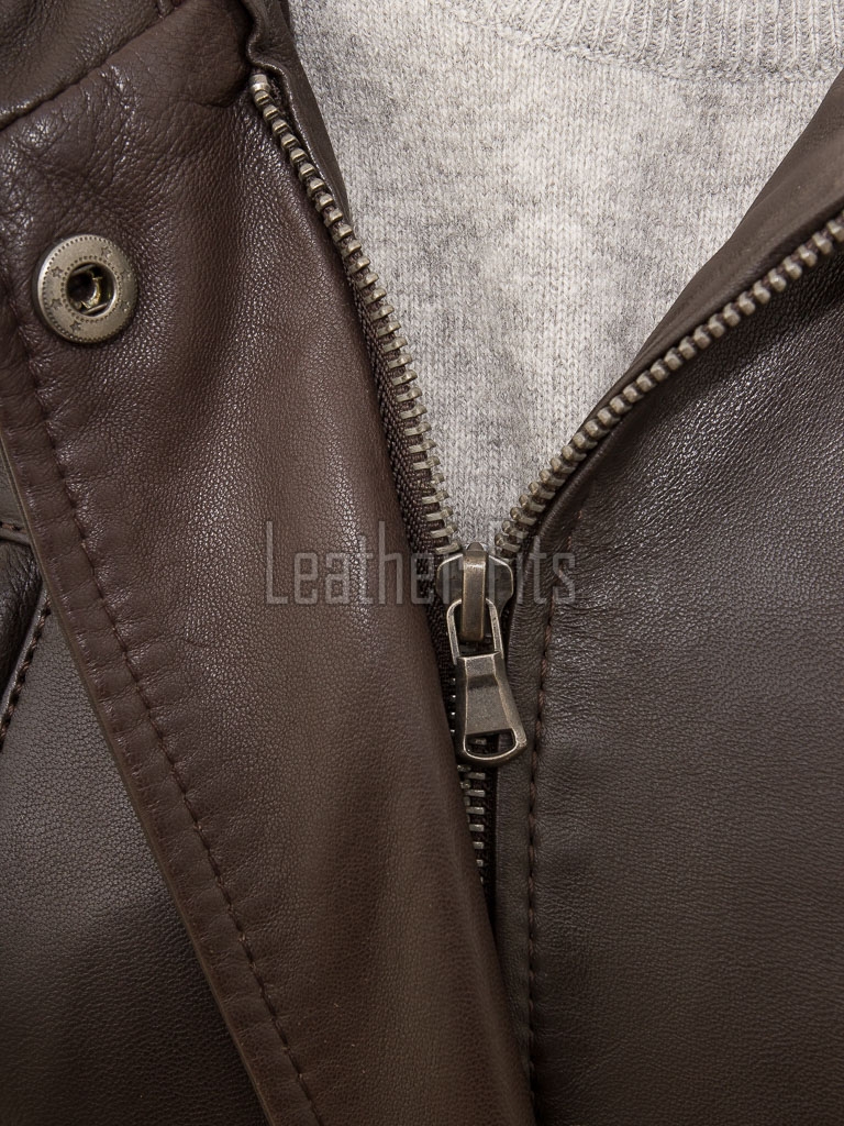 Sovereign Espresso Brown Leather Hooded Long Coat - Women's Classic Zip Up Drawstring Waist Slim Fit Mid Length Premium Winter Overcoat