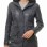 Navy Blue Leather Hooded Long Coat - Women's Classic Zip Up Drawstring Waist Slim Fit Mid Length Premium Winter Overcoat