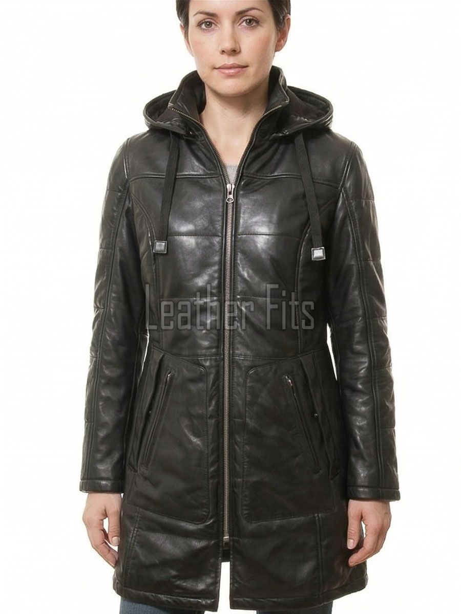 Aura Luxury Women Genuine Dark Brown Leather Trench Long Coat with Matching Waist Sash Belt, Classic Notched Lapels, Superb Sleek Fit Overcoat