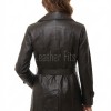 Jet Black Leather Hooded Long Coat - Women's Classic Zip Up Quilted Panel Slim Fit Mid Length Premium Warm Winter Overcoat