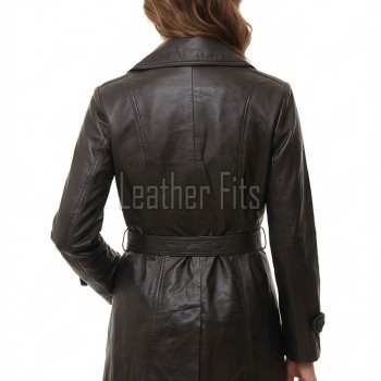 Jet Black Leather Hooded Long Coat - Women's Classic Zip Up Quilted Panel Slim Fit Mid Length Premium Warm Winter Overcoat